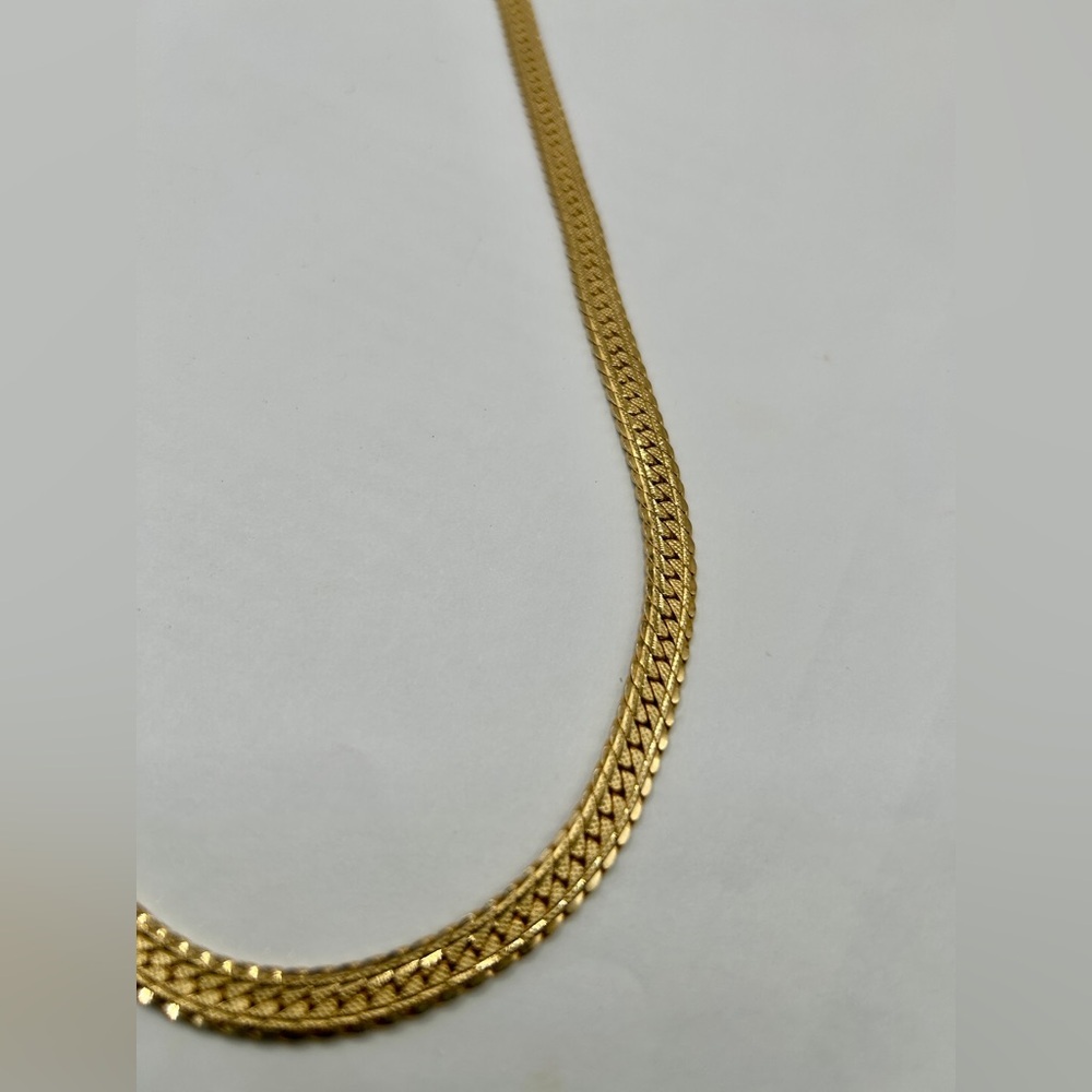 Vintage Herringbone 10k Gold-Plated Chain Necklace SZ 19” Unisex Style - Picture 3 of 12